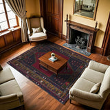 Navy Burgundy Classic Living Room Rug Geometric - Polyester