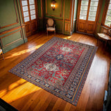 Red Blue Classic Geometric Living Room Rug - Hand Woven