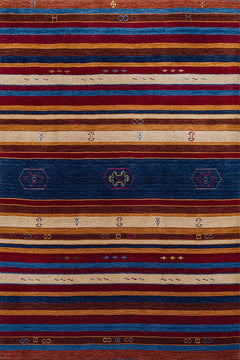 Mavi Çizgili Modern Etnik Desenli Halı  | Makinada Yıkanabilir | Hav Toz Vermez | Leke Tutmayan | Kaymaz Taban | Dijital Makine Baskı | Salon Yolluk Mutfak Halısı