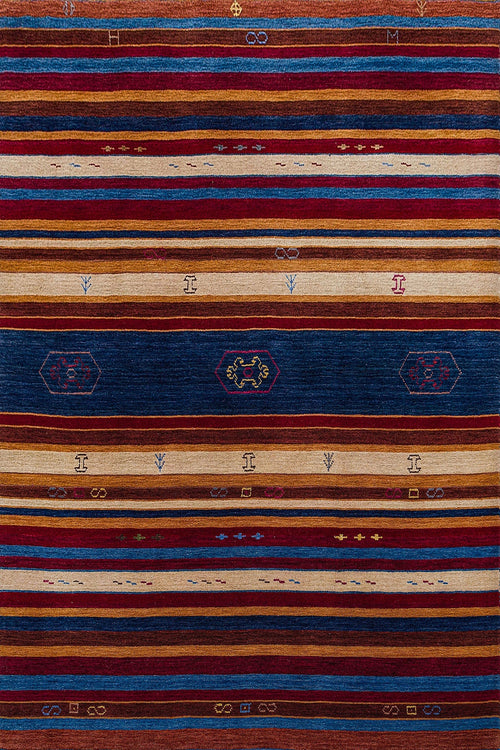 Mavi Çizgili Modern Etnik Desenli Halı  | Makinada Yıkanabilir | Hav Toz Vermez | Leke Tutmayan | Kaymaz Taban | Dijital Makine Baskı | Salon Yolluk Mutfak Halısı