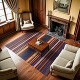 Blue Red Bohemian Ethnic Geometric Living Room Rug - Polyester