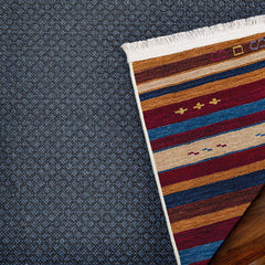 Mavi Çizgili Modern Etnik Desenli Halı  | Makinada Yıkanabilir | Hav Toz Vermez | Leke Tutmayan | Kaymaz Taban | Dijital Makine Baskı | Salon Yolluk Mutfak Halısı