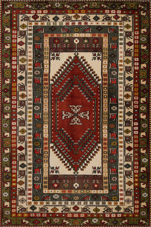 Yeşil Bordürlü Modern Etnik Desenli Halı  | Makinada Yıkanabilir | Hav Toz Vermez | Leke Tutmayan | Kaymaz Taban | Dijital Makine Baskı | Salon Yolluk Mutfak Halısı