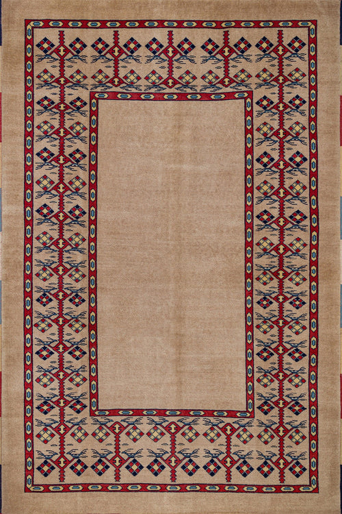 Krem Bordürlü Modern Etnik Desenli Halı  | Makinada Yıkanabilir | Hav Toz Vermez | Leke Tutmayan | Kaymaz Taban | Dijital Makine Baskı | Salon Yolluk Mutfak Halısı