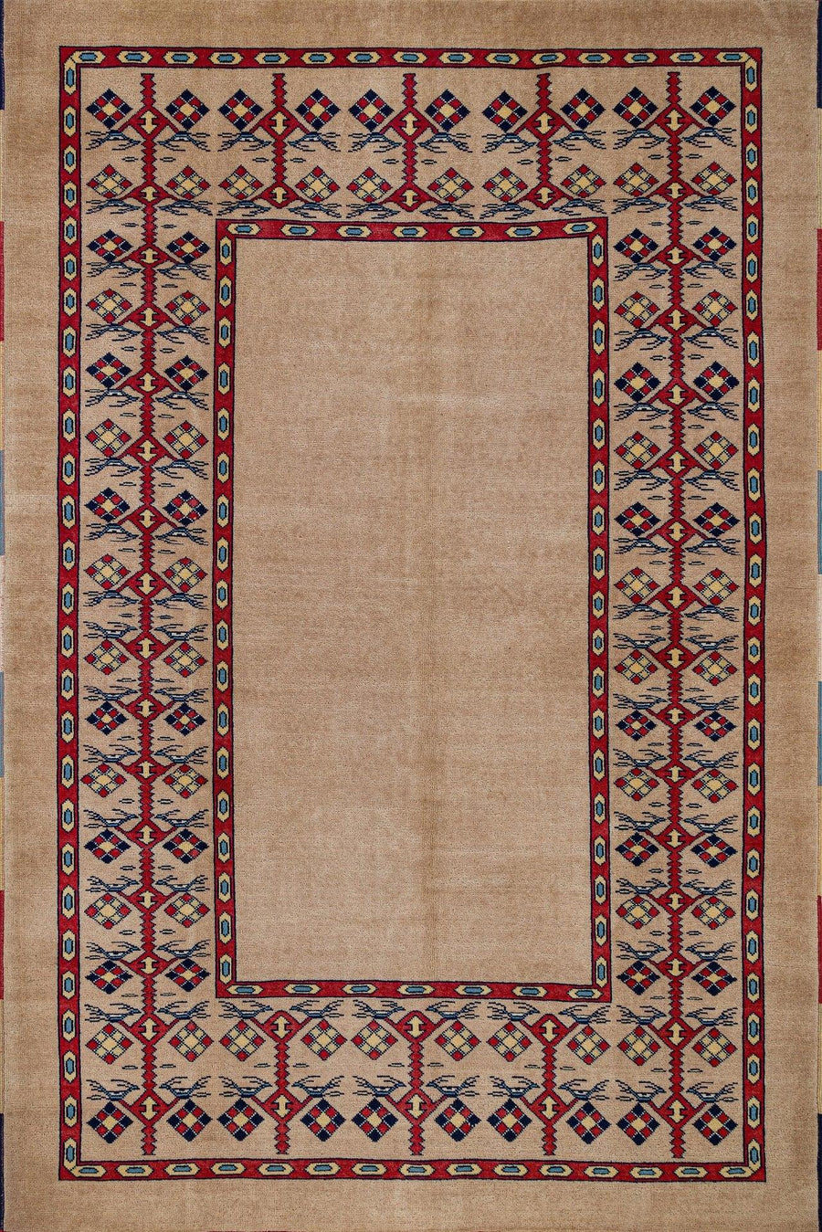 Bej Kırmızı Bordürlü Etnik Desenli Dijital Baskı Halı 170x330 cm – görsel 2