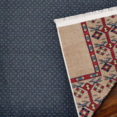 Krem Bordürlü Modern Etnik Desenli Halı  | Makinada Yıkanabilir | Hav Toz Vermez | Leke Tutmayan | Kaymaz Taban | Dijital Makine Baskı | Salon Yolluk Mutfak Halısı