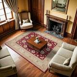 Claret Cream Classic Bedroom Rug - Polyester Machine Woven