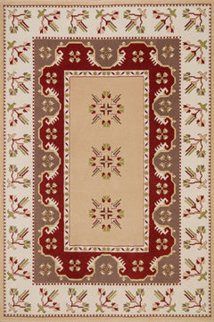 Krem Bordürlü Modern Etnik Desenli Halı  | Makinada Yıkanabilir | Hav Toz Vermez | Leke Tutmayan | Kaymaz Taban | Dijital Makine Baskı | Salon Yolluk Mutfak Halısı