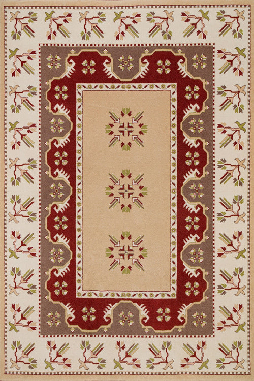 Krem Bordürlü Modern Etnik Desenli Halı  | Makinada Yıkanabilir | Hav Toz Vermez | Leke Tutmayan | Kaymaz Taban | Dijital Makine Baskı | Salon Yolluk Mutfak Halısı