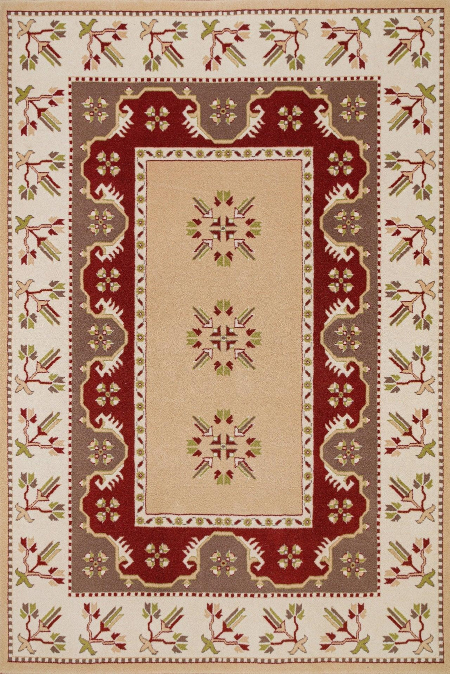 Cream and Red Geometric Area Rug with Classic Design – in the living room