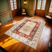 Krem Bordürlü Modern Etnik Desenli Halı  | Makinada Yıkanabilir | Hav Toz Vermez | Leke Tutmayan | Kaymaz Taban | Dijital Makine Baskı | Salon Yolluk Mutfak Halısı