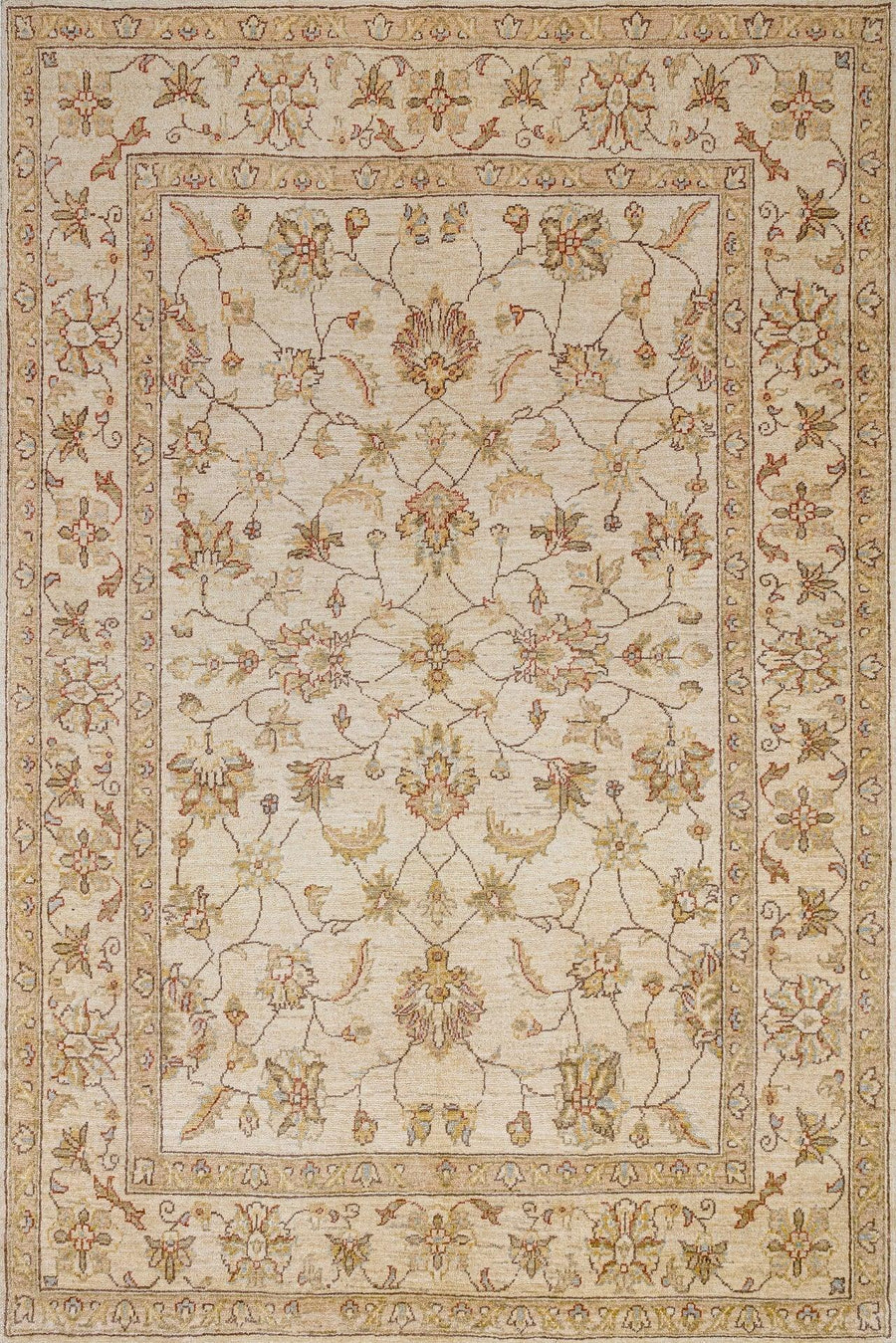 Beige and Brown Classic Floral Area Rug – in the living room