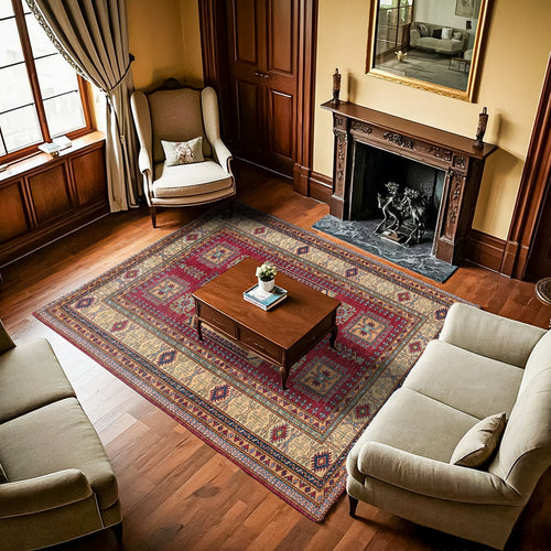 Bordo Bordürlü Modern Etnik Desenli Halı  | Makinada Yıkanabilir | Hav Toz Vermez | Leke Tutmayan | Kaymaz Taban | Dijital Makine Baskı | Salon Yolluk Mutfak Halısı