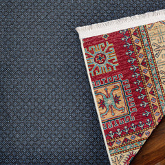 Bordo Bordürlü Modern Etnik Desenli Halı  | Makinada Yıkanabilir | Hav Toz Vermez | Leke Tutmayan | Kaymaz Taban | Dijital Makine Baskı | Salon Yolluk Mutfak Halısı