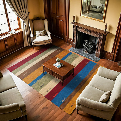 Sarı Çizgili Modern Etnik Desenli Halı  | Makinada Yıkanabilir | Hav Toz Vermez | Leke Tutmayan | Kaymaz Taban | Dijital Makine Baskı | Salon Yolluk Mutfak Halısı