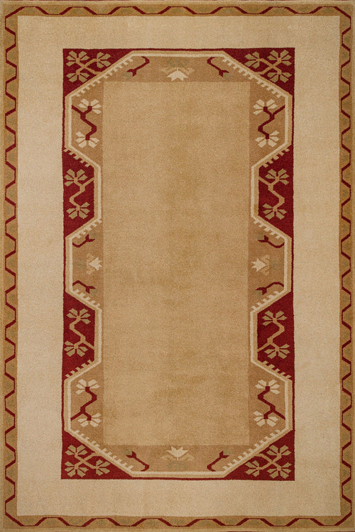 Krem Bordürlü Modern Etnik Desenli Halı  | Makinada Yıkanabilir | Hav Toz Vermez | Leke Tutmayan | Kaymaz Taban | Dijital Makine Baskı | Salon Yolluk Mutfak Halısı