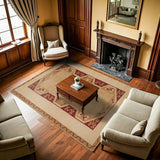 Beige Cream Ethnic Geometric Bedroom Rug - Polyester