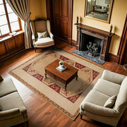 Krem Bordürlü Modern Etnik Desenli Halı  | Makinada Yıkanabilir | Hav Toz Vermez | Leke Tutmayan | Kaymaz Taban | Dijital Makine Baskı | Salon Yolluk Mutfak Halısı