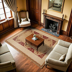 Krem Bordürlü Modern Etnik Desenli Halı  | Makinada Yıkanabilir | Hav Toz Vermez | Leke Tutmayan | Kaymaz Taban | Dijital Makine Baskı | Salon Yolluk Mutfak Halısı