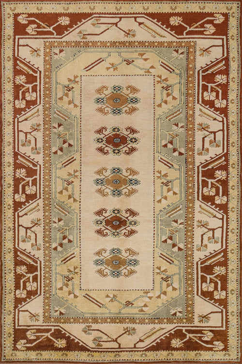 Krem Bordürlü Modern Etnik Desenli Halı  | Makinada Yıkanabilir | Hav Toz Vermez | Leke Tutmayan | Kaymaz Taban | Dijital Makine Baskı | Salon Yolluk Mutfak Halısı