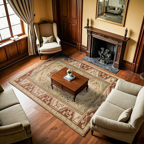 Krem Bordürlü Modern Etnik Desenli Halı  | Makinada Yıkanabilir | Hav Toz Vermez | Leke Tutmayan | Kaymaz Taban | Dijital Makine Baskı | Salon Yolluk Mutfak Halısı