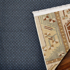 Krem Bordürlü Modern Etnik Desenli Halı  | Makinada Yıkanabilir | Hav Toz Vermez | Leke Tutmayan | Kaymaz Taban | Dijital Makine Baskı | Salon Yolluk Mutfak Halısı