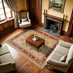 Krem Bordürlü Modern Etnik Desenli Halı  | Makinada Yıkanabilir | Hav Toz Vermez | Leke Tutmayan | Kaymaz Taban | Dijital Makine Baskı | Salon Yolluk Mutfak Halısı