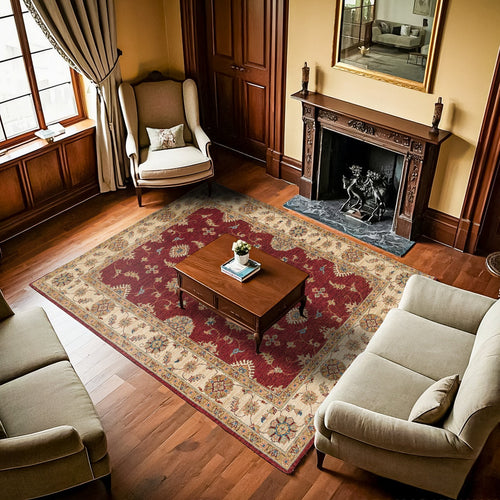 Bordo Bordürlü Modern Etnik Desenli Halı  | Makinada Yıkanabilir | Hav Toz Vermez | Leke Tutmayan | Kaymaz Taban | Dijital Makine Baskı | Salon Yolluk Mutfak Halısı