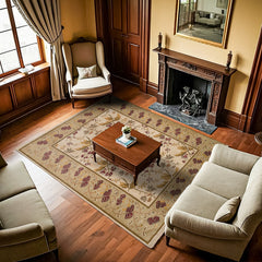 Krem Bordürlü Modern Etnik Desenli Halı  | Makinada Yıkanabilir | Hav Toz Vermez | Leke Tutmayan | Kaymaz Taban | Dijital Makine Baskı | Salon Yolluk Mutfak Halısı