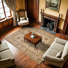 Krem Bordürlü Modern Etnik Desenli Halı  | Makinada Yıkanabilir | Hav Toz Vermez | Leke Tutmayan | Kaymaz Taban | Dijital Makine Baskı | Salon Yolluk Mutfak Halısı