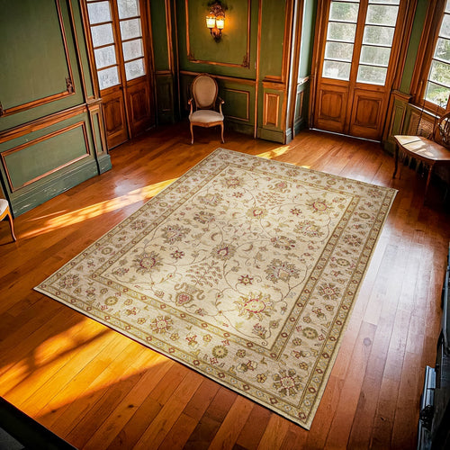 Krem Bordürlü Modern Etnik Desenli Halı  | Makinada Yıkanabilir | Hav Toz Vermez | Leke Tutmayan | Kaymaz Taban | Dijital Makine Baskı | Salon Yolluk Mutfak Halısı