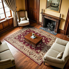 Bordo Bordürlü Modern Etnik Desenli Halı  | Makinada Yıkanabilir | Hav Toz Vermez | Leke Tutmayan | Kaymaz Taban | Dijital Makine Baskı | Salon Yolluk Mutfak Halısı