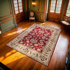 Bordo Bordürlü Modern Etnik Desenli Halı  | Makinada Yıkanabilir | Hav Toz Vermez | Leke Tutmayan | Kaymaz Taban | Dijital Makine Baskı | Salon Yolluk Mutfak Halısı