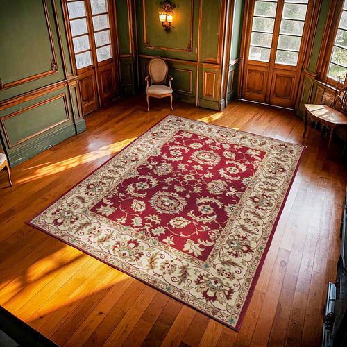 Bordo Bordürlü Modern Etnik Desenli Halı  | Makinada Yıkanabilir | Hav Toz Vermez | Leke Tutmayan | Kaymaz Taban | Dijital Makine Baskı | Salon Yolluk Mutfak Halısı