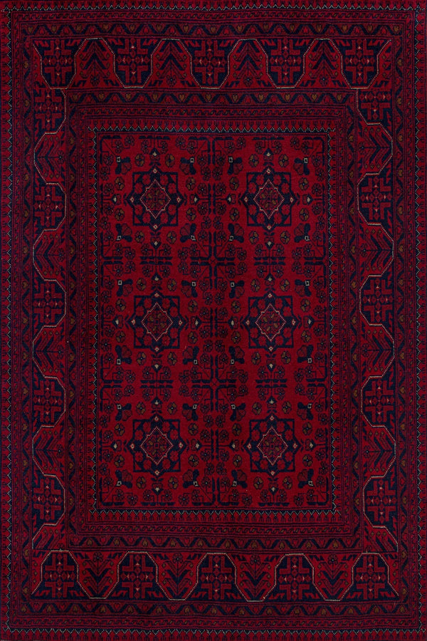 Mavi Bohem Bordürlü Halı - Yıkanabilir - Kaymaz Taban - Pati Dostu