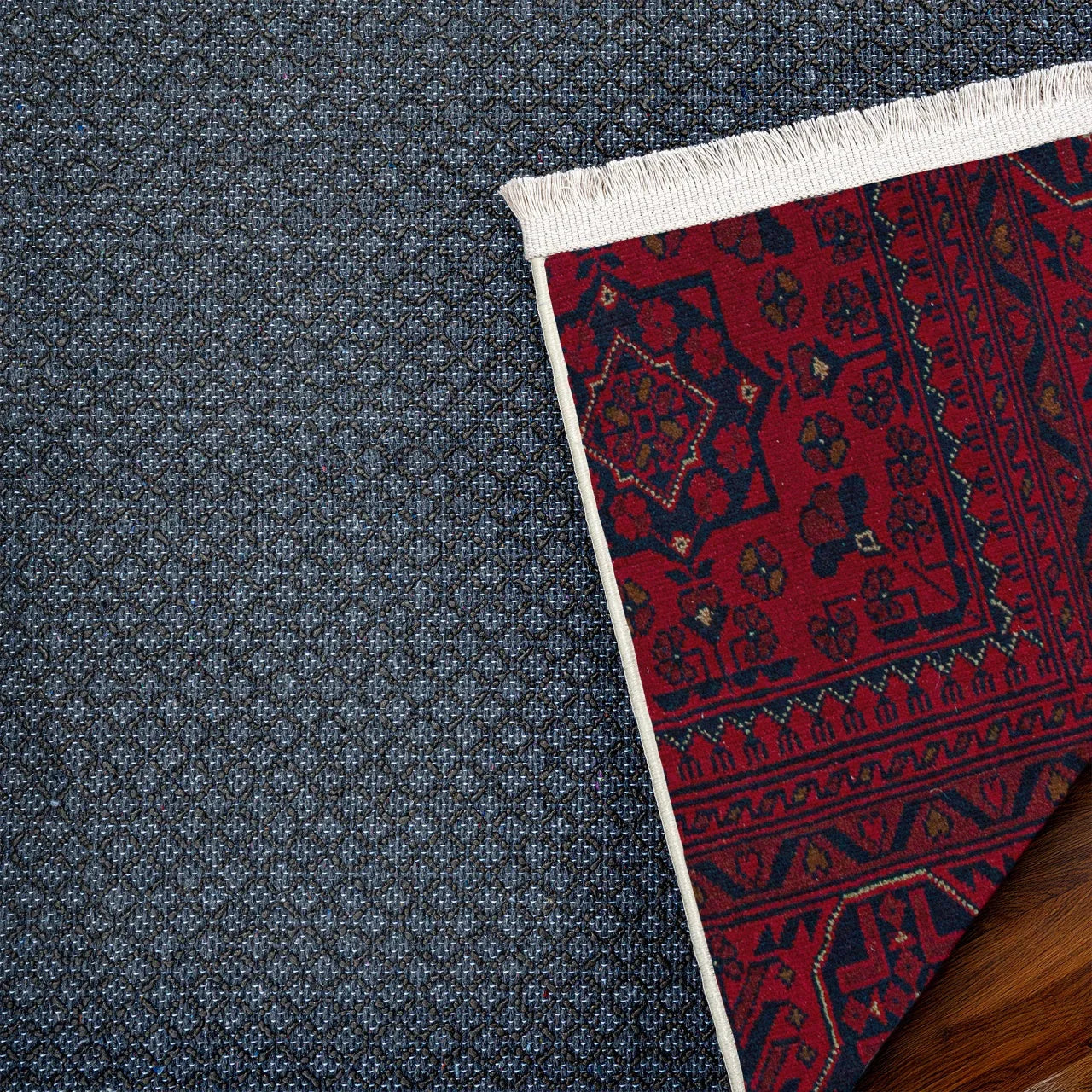 Mavi Bohem Bordürlü Halı - Yıkanabilir - Kaymaz Taban - Pati Dostu