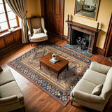 Beige Dark Blue Classic Living Room Rug - Polyester