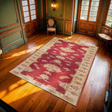 Red Beige Classic Bedroom Rug