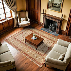 Krem Bordürlü Modern Etnik Desenli Halı  | Makinada Yıkanabilir | Hav Toz Vermez | Leke Tutmayan | Kaymaz Taban | Dijital Makine Baskı | Salon Yolluk Mutfak Halısı