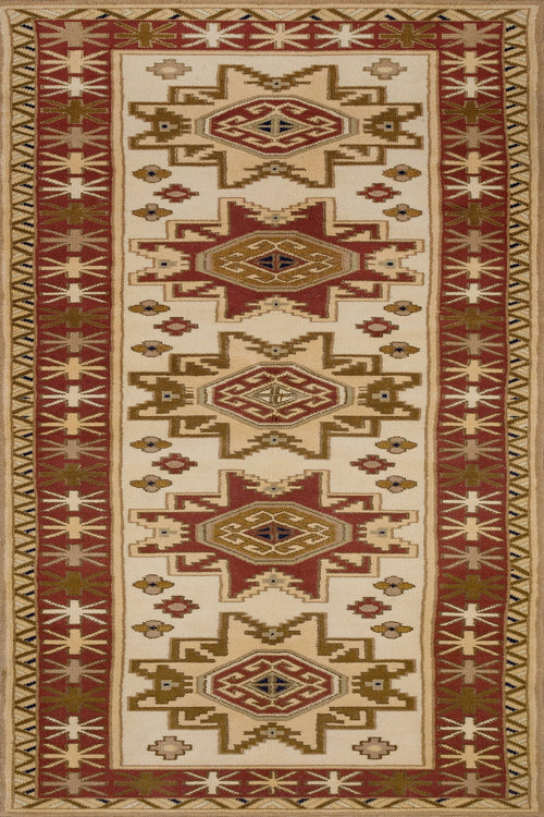 Krem Madalyon Modern Etnik Desenli Halı  | Makinada Yıkanabilir | Hav Toz Vermez | Leke Tutmayan | Kaymaz Taban | Dijital Makine Baskı | Salon Yolluk Mutfak Halısı