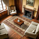 Beige Maroon Ethnic Geometric Living Room Rug - Polyester