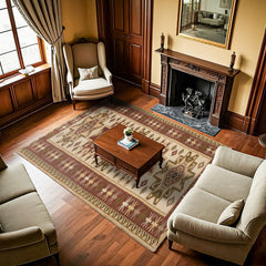 Krem Madalyon Modern Etnik Desenli Halı  | Makinada Yıkanabilir | Hav Toz Vermez | Leke Tutmayan | Kaymaz Taban | Dijital Makine Baskı | Salon Yolluk Mutfak Halısı