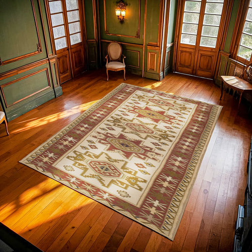 Krem Madalyon Modern Etnik Desenli Halı  | Makinada Yıkanabilir | Hav Toz Vermez | Leke Tutmayan | Kaymaz Taban | Dijital Makine Baskı | Salon Yolluk Mutfak Halısı