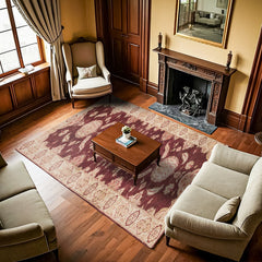 Bordo Madalyon Modern Etnik Desenli Halı  | Makinada Yıkanabilir | Hav Toz Vermez | Leke Tutmayan | Kaymaz Taban | Dijital Makine Baskı | Salon Yolluk Mutfak Halısı