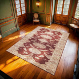 Burgundy Cream Classic Living Room Rug - Polyester Machine Woven