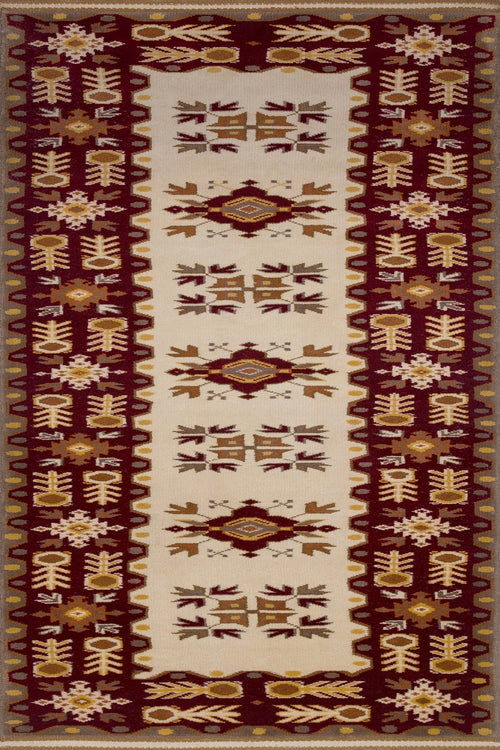 Bordo Bordürlü Modern Etnik Desenli Halı  | Makinada Yıkanabilir | Hav Toz Vermez | Leke Tutmayan | Kaymaz Taban | Dijital Makine Baskı | Salon Yolluk Mutfak Halısı