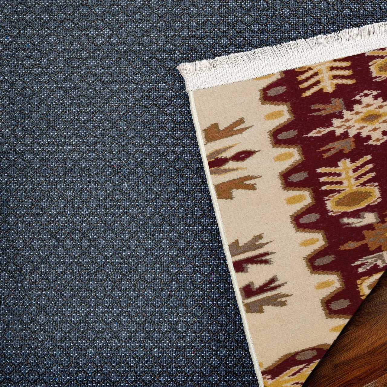 Bej Krem Bohem Bordürlü Halı - Yıkanabilir - Kaymaz Taban - Pati Dostu