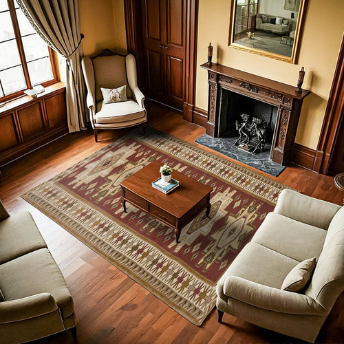 Kahverengi Madalyon Modern Etnik Desenli Halı  | Makinada Yıkanabilir | Hav Toz Vermez | Leke Tutmayan | Kaymaz Taban | Dijital Makine Baskı | Salon Yolluk Mutfak Halısı