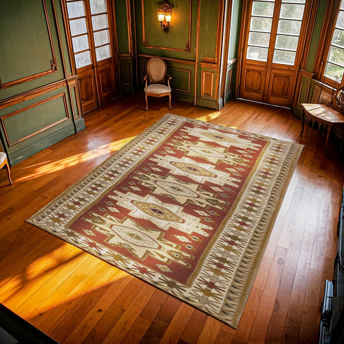 Kahverengi Madalyon Modern Etnik Desenli Halı  | Makinada Yıkanabilir | Hav Toz Vermez | Leke Tutmayan | Kaymaz Taban | Dijital Makine Baskı | Salon Yolluk Mutfak Halısı