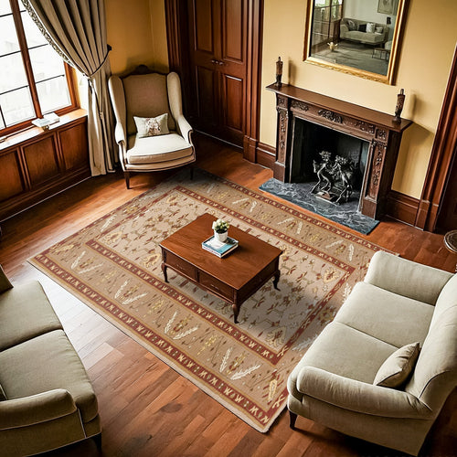 Krem Bordürlü Modern Etnik Desenli Halı  | Makinada Yıkanabilir | Hav Toz Vermez | Leke Tutmayan | Kaymaz Taban | Dijital Makine Baskı | Salon Yolluk Mutfak Halısı